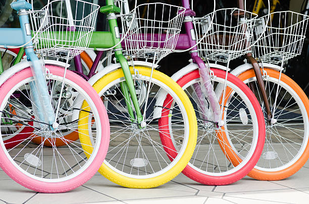 Ankara, Türkiye - October 18, 2024 : Storage device on rear wheel of bicycles for rent around Lake Eymir