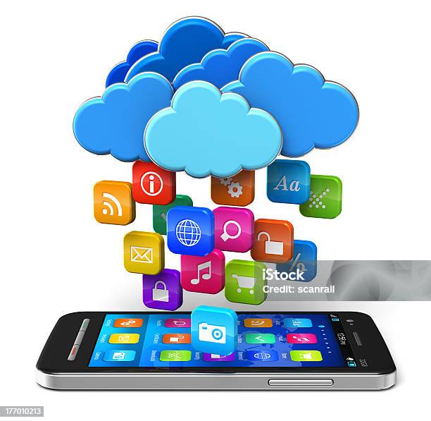 Concepto De Cloud Computing Y Movilidad Foto de stock y más banco de imágenes de Aplicación para móviles - Aplicación para móviles, Fondo blanco, Servidor de red