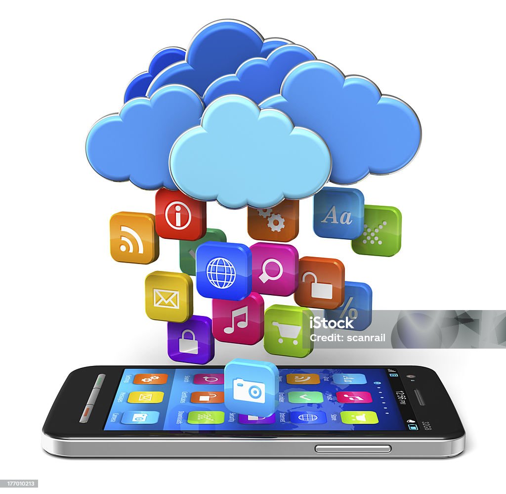 concept nuage informatique et de mobilité. - Photo de Application mobile libre de droits