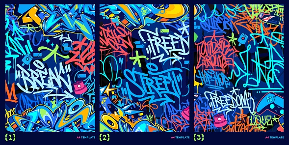 Trendy Abstract Graffiti Style A4 Poster Vector Illustration Art Template