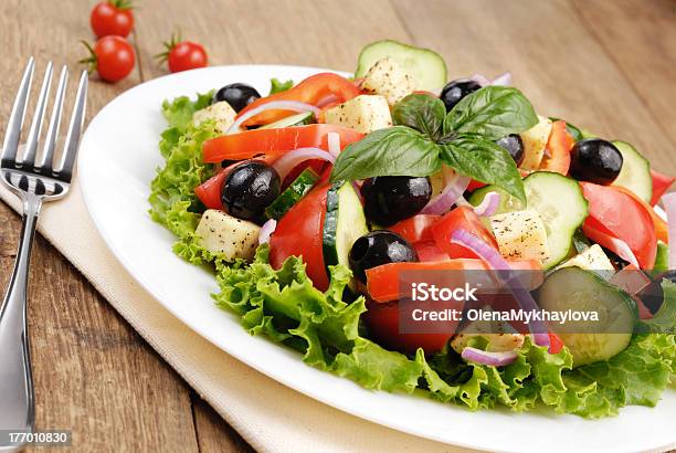 Greek Salad Stock Photo - Download Image Now - Antioxidant, Appetizer, Black Olive