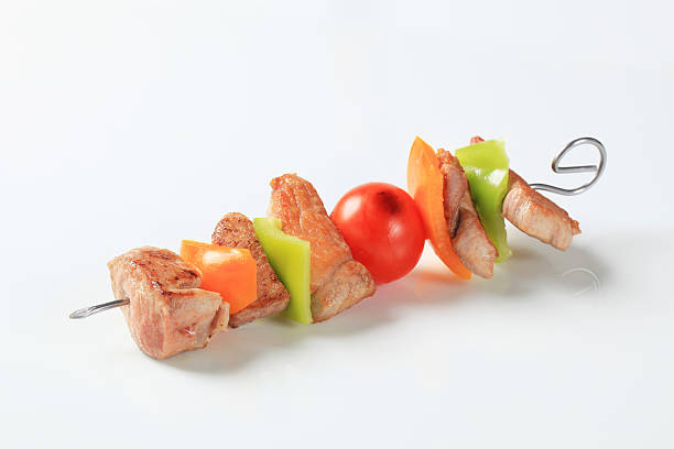 istock Pork skewer with pieces of fresh pepper 177011303