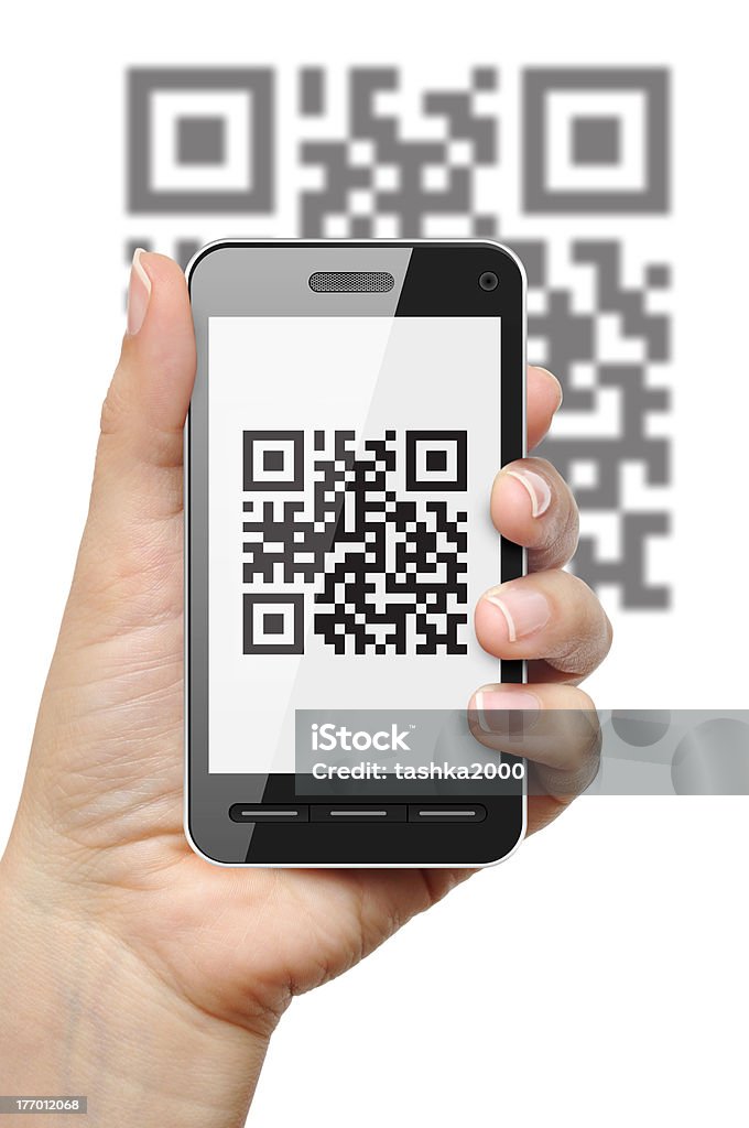 Codice QR sul cellulare - Foto stock royalty-free di Codice QR