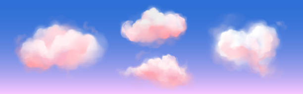 판타지 핑크 구름 하늘 파스텔 벡터 배경 - sky natural phenomenon fairy chimney stock illustrations