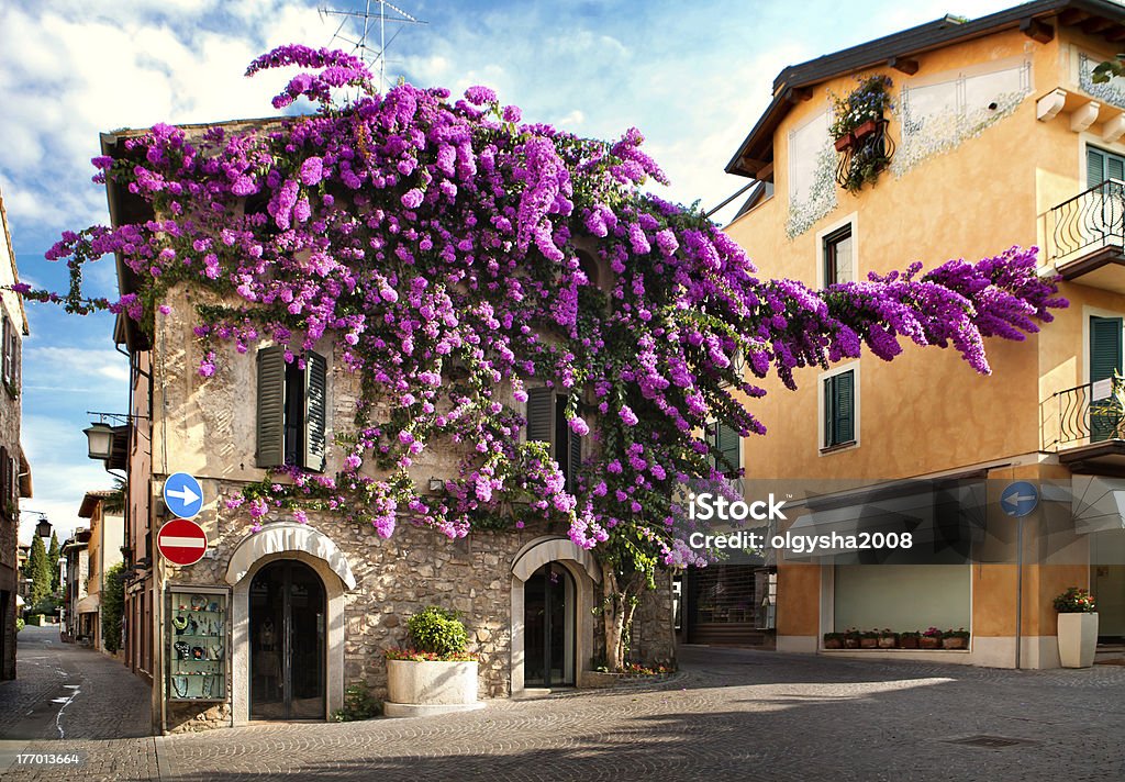 Center Sirmione Center Sirmione. Facade of house twined about a lilac bush Sirmione Stock Photo