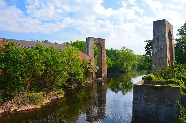 A view of an old mill and long gone bridge in Petersburg Virginia
