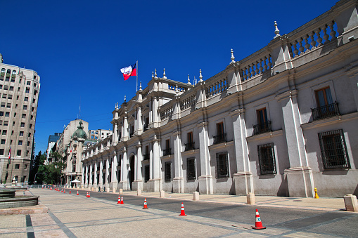 La Moneda vintage building in Santiago, Chile, South America