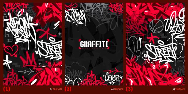 illustrations, cliparts, dessins animés et icônes de abstrait graffiti style a4 poster vector illustration art template background - spray paint vandalism symbol paint