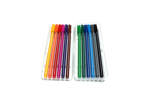 Colorful markers pens Multicolored Felt Pens draw. Color pens isolated on white background.