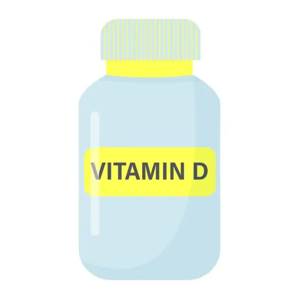 Vector illustration of Medicine bottle vitamin D. Healthy immune system, healthy lifestyle concept.
