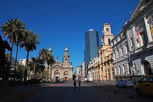 Santiago, Chile - 24 Dec 2019: The cathedral in Santiago, Chile