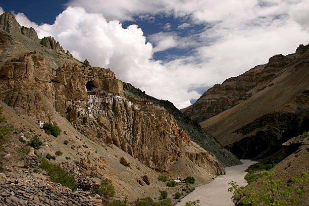 monastery in a remote valley stock photo