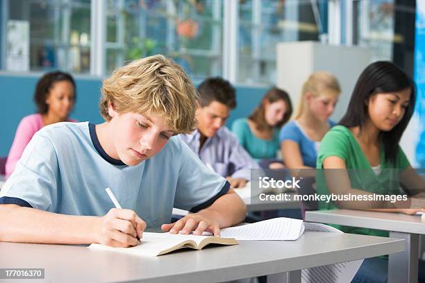 Schoolboy In High School Class Stockfoto und mehr Bilder von Klassenzimmer - Klassenzimmer, Sekundarstufe, Schüler der Sekundarstufe