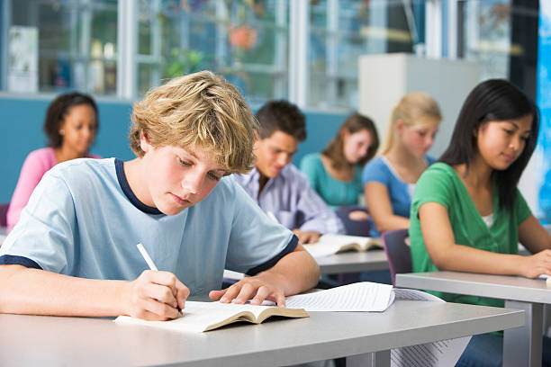 aluno da escola secundária turma - multi ethnic group concentration student asian ethnicity imagens e fotografias de stock