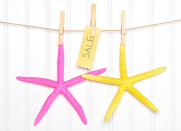 Nautical Themed Sale Starfish with Sign on Clothesline