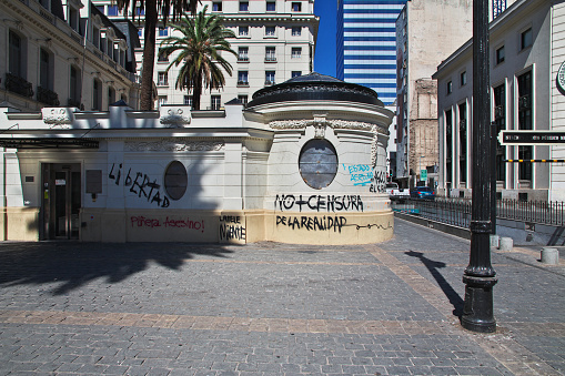 Santiago, Chile - 24 Dec 2019: Revolutionary slogan in Santiago, Chile