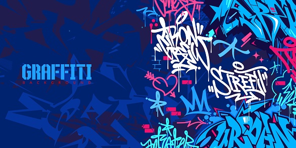 Blue Abstract Urban Style Hiphop Graffiti Street Art Vector Illustration Background Template