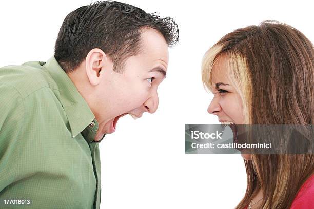 Portrait Of A Man And Woman Yelling At Each Other Stock Photo - Download Image Now - Adult, Adults Only, Aggression