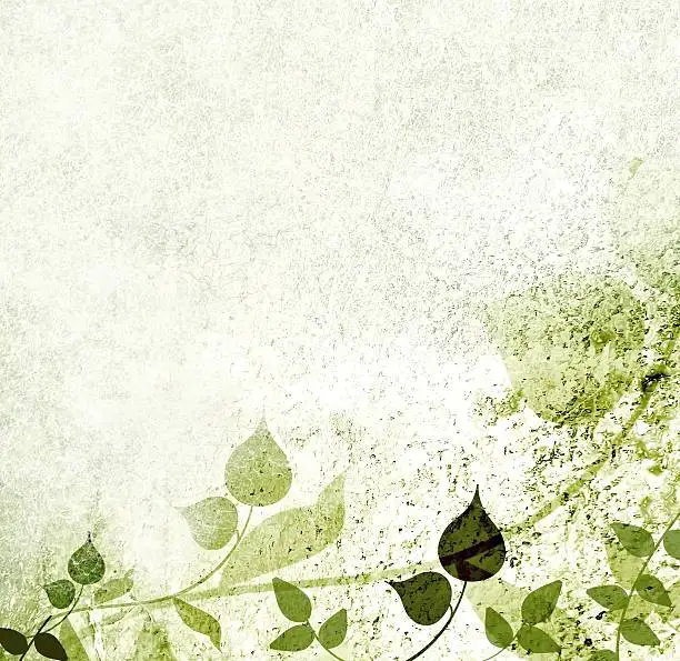 "Green leaves background in a vintage, romantic and damaged design"