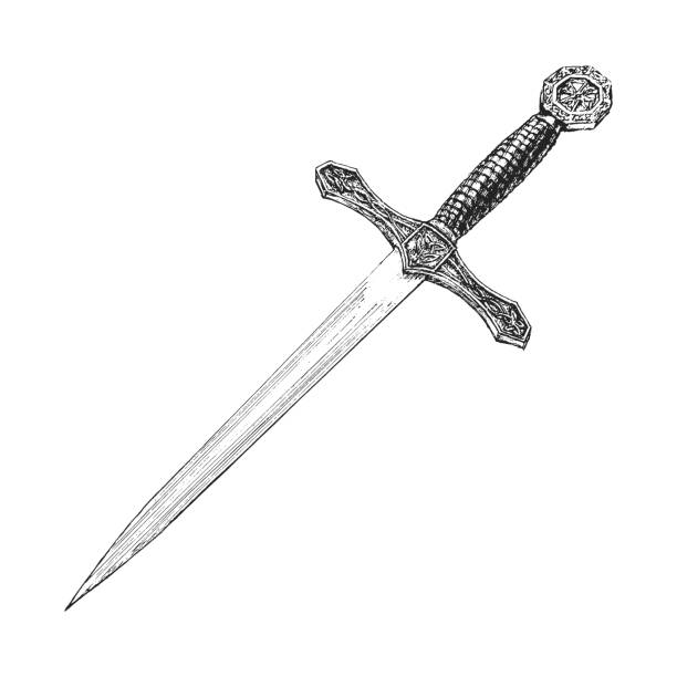Dagger, vector illustration in engraving style, hand drawn sketch of medieval age weapon, vintage esoteric and occult sign