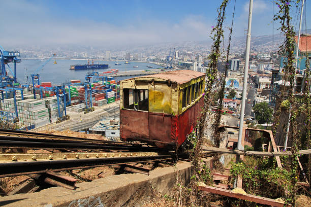 The vintage funicular in Valparaiso, Pacific coast, Chile, South America