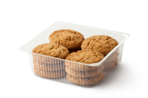Oatmeal cookies in retail package. Isolated on a white.