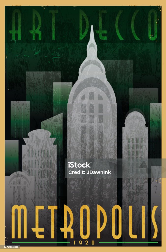 Арт Деко стиль винтаж advertisement poster Metropolis - Векторная графика Старомодный роялти-фри