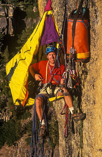 istock Rock climber in his shelter. 177019249