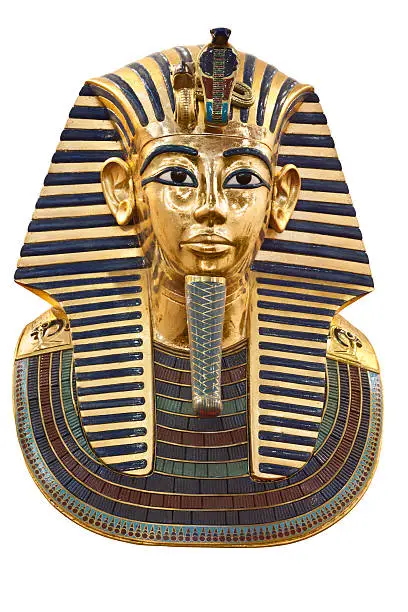 Photo of Tutankhamun's funerary mask on white