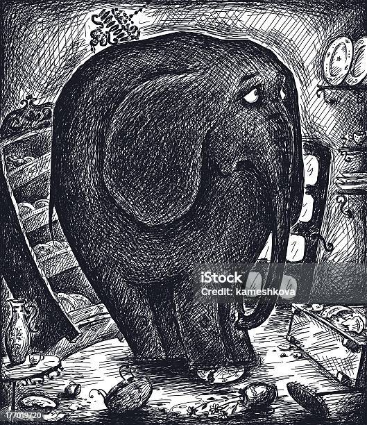 Elefante Na Loja De Porcelana - Arte vetorial de stock e mais imagens de Animal - Animal, Partir, Arte
