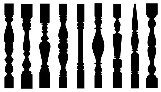 Vector illustration of Illustration of different stair spindles and balusters