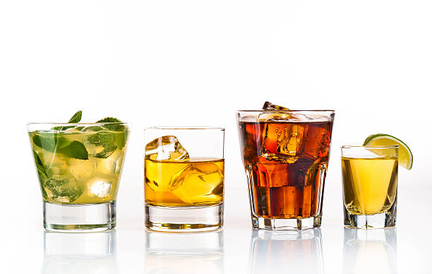 istock Four glasses of different drinks on white background 177020046