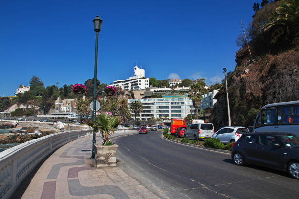 Lima, Peru - February 2, 2018: Daily image of traffic on the bridge of the Abancay avenue, with the San Cristobal hill in the background