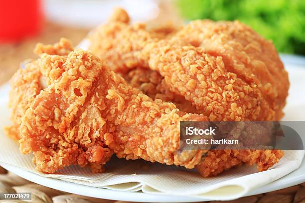 Closeup Photo Of Fried Chicken On White Plate Stock Photo - Download Image Now - Fried Chicken, Textured, Chicken Drumstick