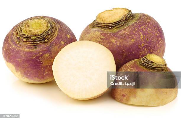 Fresh Turnips And A Cut One Stock Photo - Download Image Now - Rutabaga, Cut Out, White Background