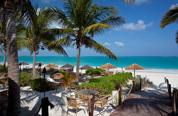 restaurant au bord de la mer des caraïbes - providenciales photos et images de collection