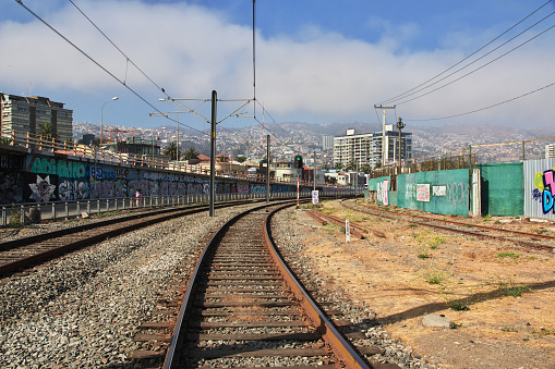 Valparaiso, Chile - 30 Dec 2019: The railway in Valparaiso, Pacific coast, Chile