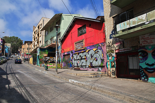 Miami, Florida - May 12, 2022: View of painted walls by artists at Wynwood, Miami. The Wynwood Walls is the outdoor museum that has brought the world's greatest artists working in the graffiti and street art genre to Miami.