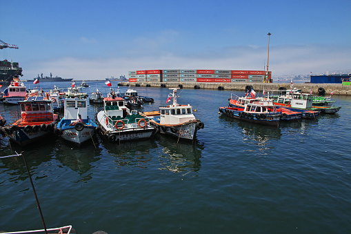Valparaiso, Chile - 30 Dec 2019: The marina in Valparaiso, Pacific coast, Chile