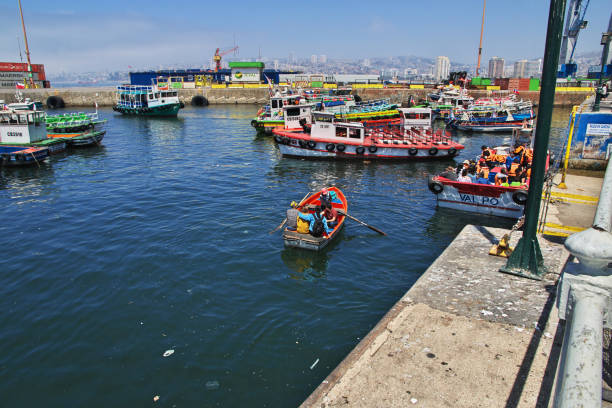 Valparaiso, Chile - 30 Dec 2019: The boat in Valparaiso, Pacific coast, Chile