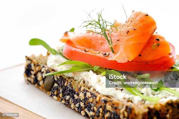 Healthy Open Sandwich With Smoked Salmon Stock Photo - Download Image Now - Toasted Bread, Smoked Salmon, Cream Cheese