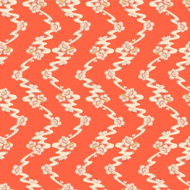 Vector illustration of Japanese Zigzag Flower River Flow Vector Seamless Pattern