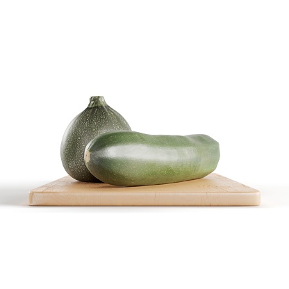 A 3D of fresh zucchini on a white background