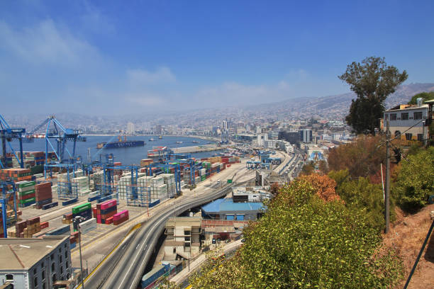 Valparaiso, Chile - 30 Dec 2019: Seaport in Valparaiso, Pacific coast, Chile