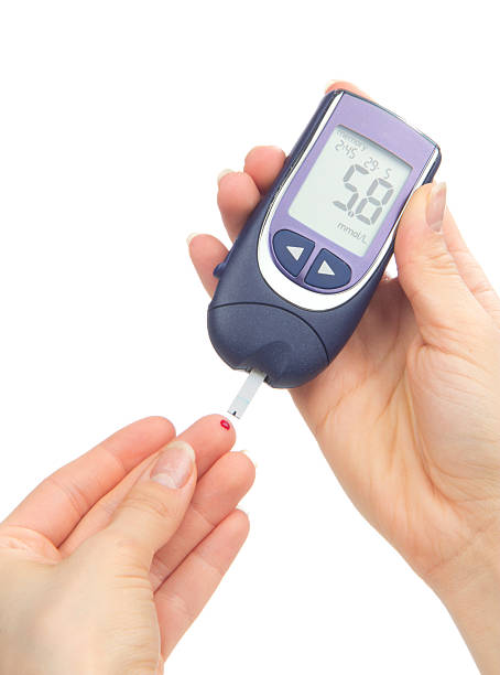 istock Diabetic patient measuring glucose level blood test 177025198