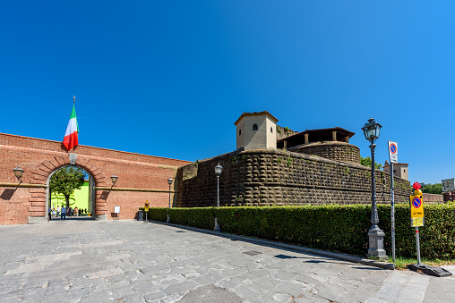 Florence, Italy - June 28, 2023: City wall Porta a Faenza in Florence, Italy