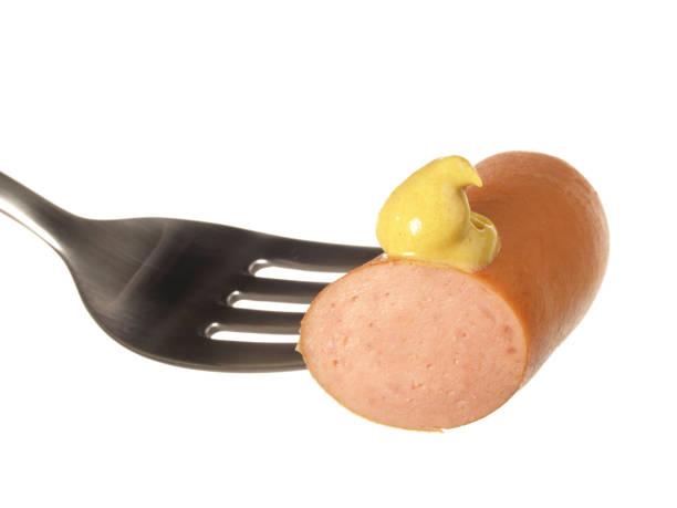 Wiener Sausages on a Fork with Mustard