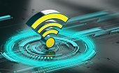 Wi-fi icon on abstract futuristic circle circuit board background