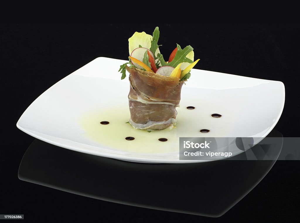 Prosciutto, das mit sautiertem Gemüse - Lizenzfrei Balsamico Stock-Foto