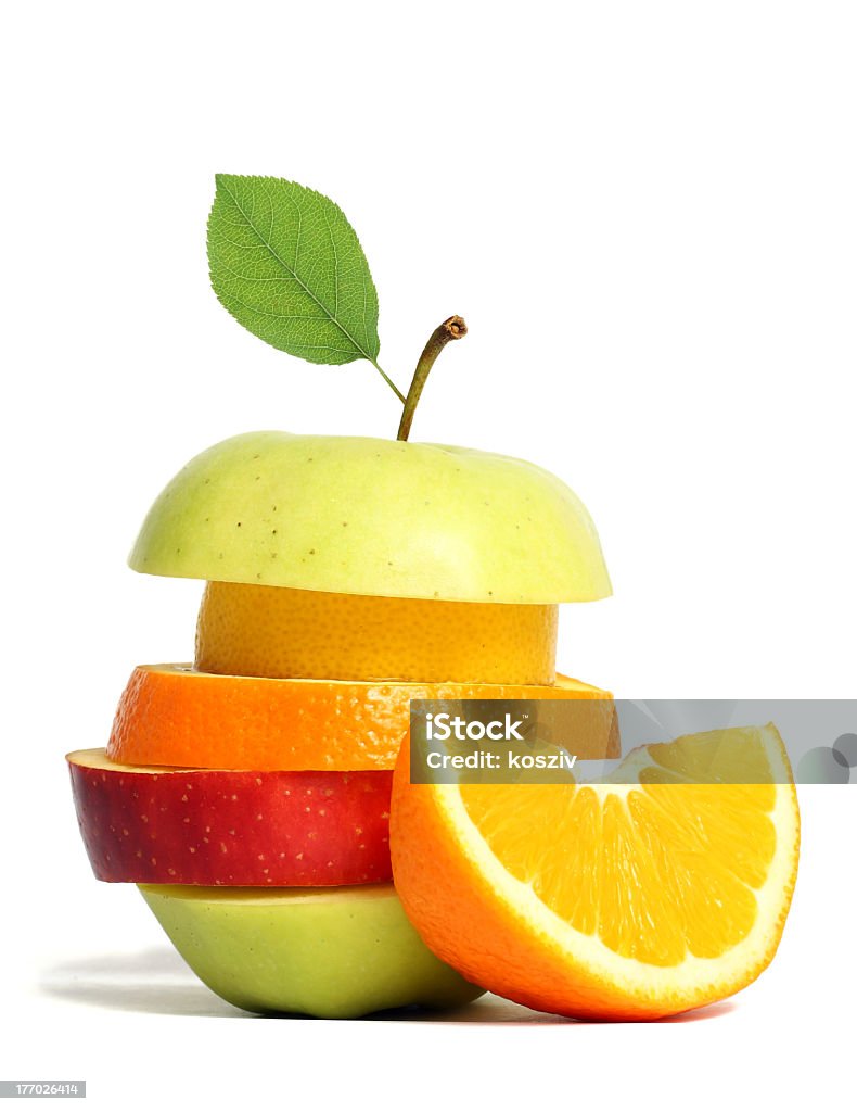 Photo fresh mixed fruit slices against white background Fresh mixed fruit isolated Apple - Fruit Stock Photo